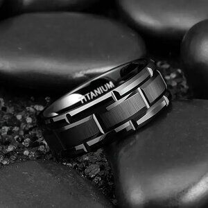 Titanium Matte Black Men's Statement Ring Beveled with Brushed Finished Center